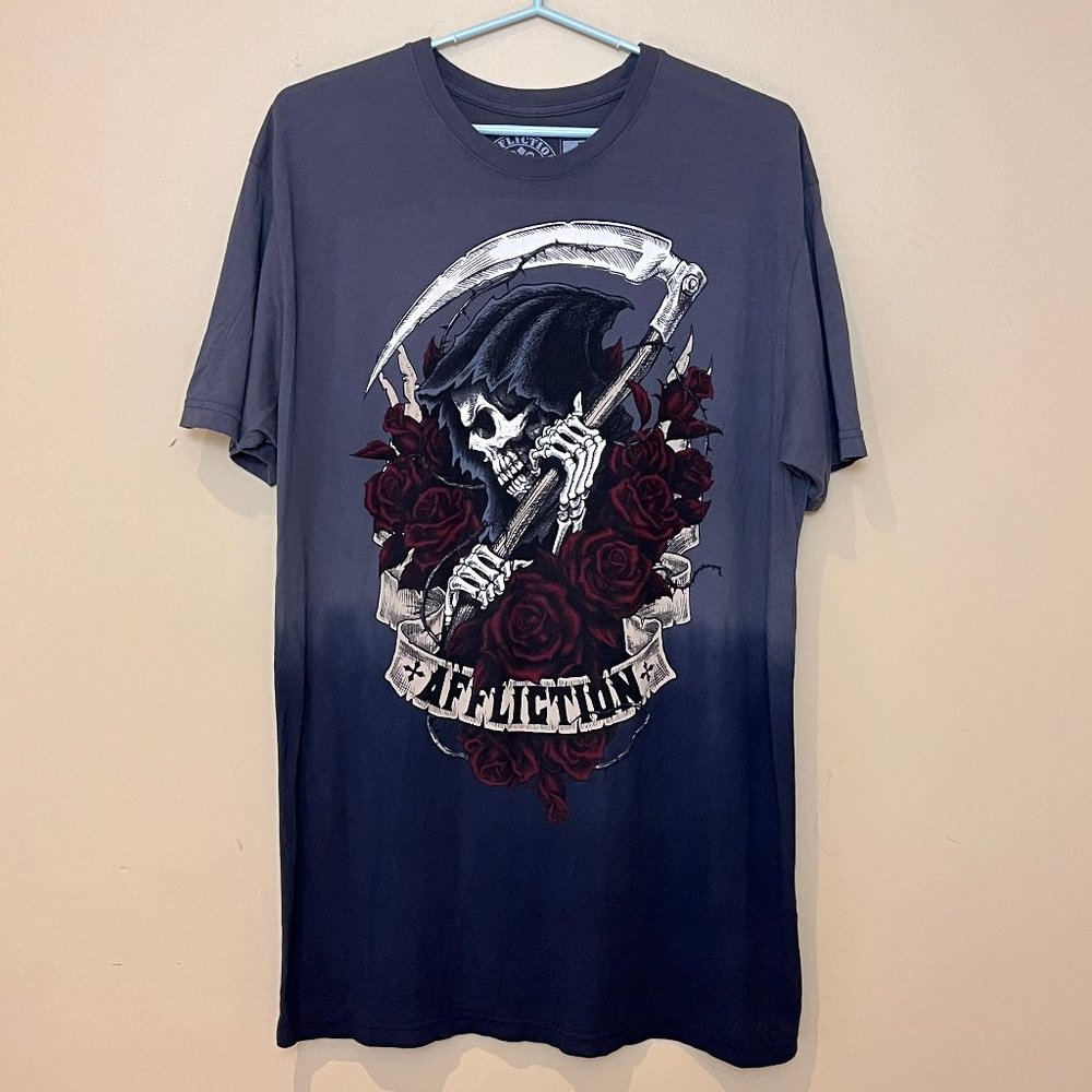 Affliction Grim Reaper Skull Roses T Shirt - Men's Size 3XL